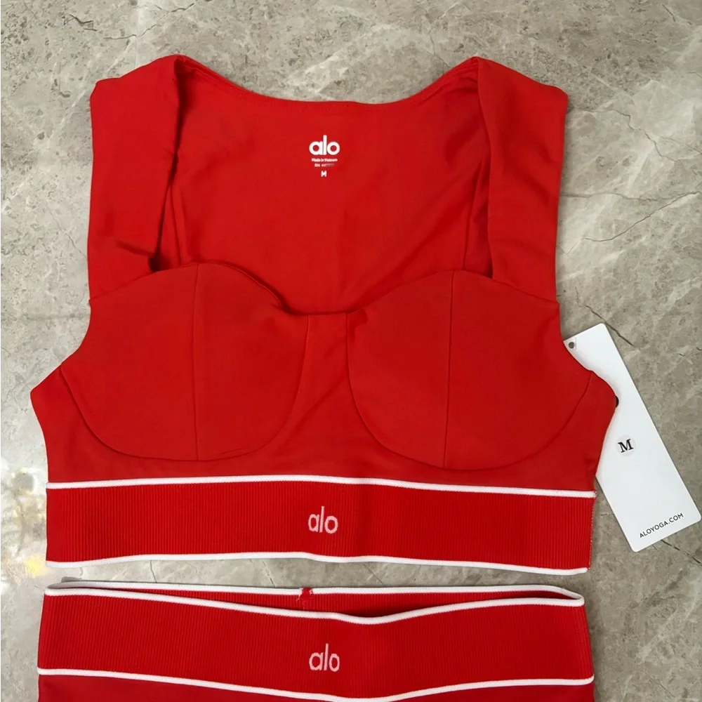 ALO Yoga Red High-Waist Leggings with Contrast Waistband